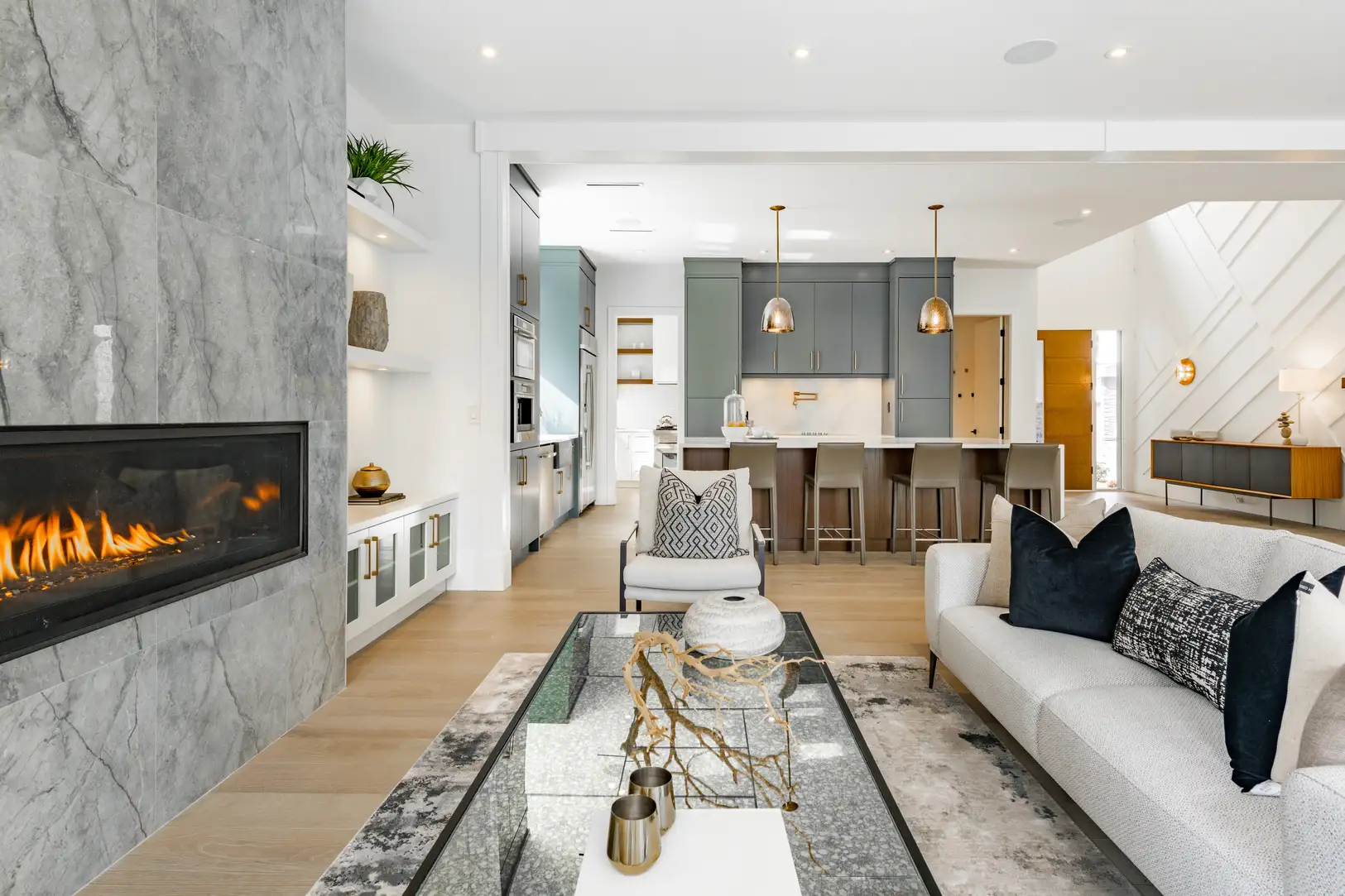 Premium home remodeling with marble fireplace and luxury finishes