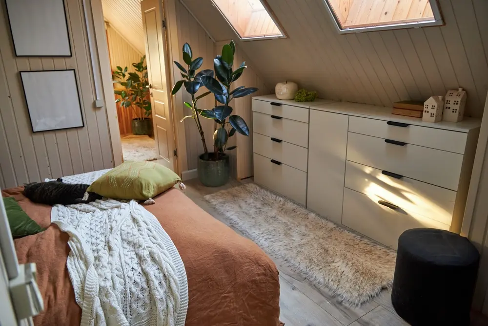 Interior of a spacious room where a family can live
